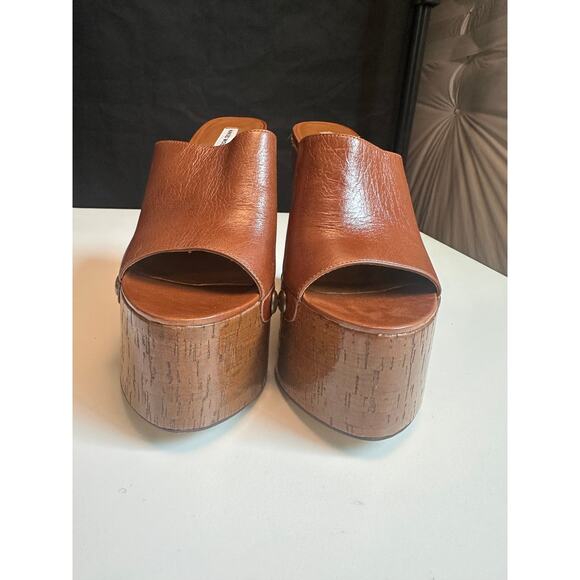 Naked Wolfe Womens 10 Tulip Tan Platform Wedge Mules Brown Leather Studded 70s - Picture 8 of 16